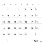 Text: MO DI MI DO FR SA SO. April. Kalender für April mit hervorgehobenen Tagen: 8, 15, 22, 29.