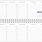 Kalender mit den Daten 25. Januar bis 7. Februar, Wochenübersicht und Tageszeiten. Enthält einen kleinen Monatskalender.