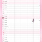 Kalender für April, rosa Design. Zitat: "Manchmal nehmen die kleinsten Dinge den größten Platz im Herzen ein." Illustration: Vogel mit Baby in Tuch.