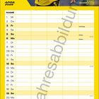 April 2026, Kalender mit Fußballspieler in gelbem Trikot, BVB-Logo. Tabellenaufbau mit Feiertagen und Wochenangaben.