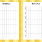 Zwei identische Stundenpläne mit Wochentagen und Zeitangabe, umrahmt von gelben Streifen.