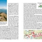 Text beschreibt eine Wanderung mit Kartenmarkierungen und Wegbeschreibungen; Foto zeigt Gebirgslandschaft.