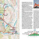 Ausgangspunkt: Puente del Río Eléctrico. Endpunkt: El Chaltén. Anforderungen: Wandern. Foto: Sonnenaufgang am Fitz Roy. Karte zeigt Wanderwege.