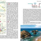 Seite mit Text über den Fischerweg an der Praia de São Torpes, Karte und Foto einer Küstenlandschaft mit Strand und Felsen.