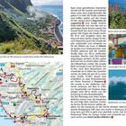 Am langen Aufstieg von Paul do Mar hinauf zur Levada Nova wollen 640 Höhenmeter überwunden werden. Enthält Fotos von Landschaften, Wandertouren, Wellensurfen und eine bunte Fassade mit einem "ONE LOVE" Schild. Ein detaillierter Kartenausschnitt zeigt Wanderwege.