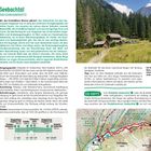 "Seebachtal zur Schwussnerhütte" mit Wanderinfos und Wegbeschreibung. Links Zeitangaben und Symbole. Rechts Naturfoto mit Hütte.