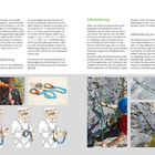 Seite 30, Titel "Sicherungstechniken", beschreibt Selbstsicherung beim Klettersteigen. Fotos zeigen Anseilen und Ausrüstung.