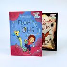 Zwei bunte Kinderbuchcover: "Floh im Ohr" von Markus Orths vorne, dahinter "Grüße der Hölle". Beide mit "Gefährlich gut lesen"-Label.