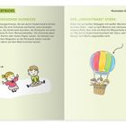 "ZAUBERTRICKS: DIE KRIECHENDE SCHNECKE" links, ein Junge und ein Mädchen; rechts "DER 'UNSICHTBARE' STERN", bunter Heißluftballon.