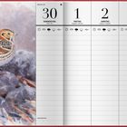 Kalenderseite mit Daten: 30. September bis 3. Oktober. Illustration eines Spornammer-Vogels auf einem Felsen.