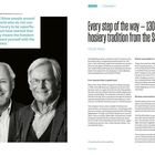 Zitate von Paul und Franz-Peter Falke. Falke KGaA. Zwei lächelnde grauhaarige Männer rechts; Text über FALKE links.