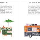 Titel links: "Beignet Café". Rechts: "Los Tacos City Habanero".  
Links: Stand mit grünem Schirm. Rechts: Oranger Food Truck.