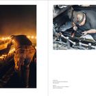 Texte: "Artisans creating sumi ink at Kobaien in Nara prefecture." Bild: Links jemand macht Kerzen an, rechts ein Handwerker.