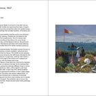 "Garden at Sainte-Adresse, 1867" darüber Text über die Entstehung und Beschreibung des Gemäldes von Claude Monet.