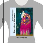 "Barcelona Moderna", "From Gaudí to Picasso", 24 b x 30 h cm. Illustration: Frau in bunter Blumenrobe, graues Shirt.