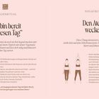 Links: Morgenritual „Ich bin bereit für diesen Tag“, Anweisungen. Rechts: Yogaübung „Den Atem wecken“, Anweisungen und Figuren.
