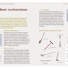 Das Beet vorbereiten. Details zu Bodenlockerung, Düngung. Quiz zu Gartengeräten mit Bildern von Spaten, Hacken, Rechen.
