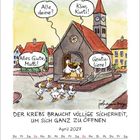 Ein Comic zeigt eine Kirche mit Gänsen. Sprechblasen sagen: "Alle deine?", "Klar, Kuti!", "Alles Gute, Mutti!", "Gratuliere!". Text: "Der Krebs..."