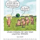 Text: "Wieso cremt ihr euch alle mit Sonnencreme ein, ihr Schweine?" "Du strahlst heute so!" Illustration von Schweinen.