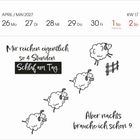 APRIL/MAI 2027: Schafe springen über einen Zaun. "Mir reichen 4 Stunden Schlaf am Tag. Aber nachts brauche ich schon 9."