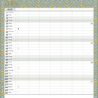 April 2027 Kalender, Tage aufgelistet, Platz für Notizen unten. Dekorative, geometrische gelb-graue Randgestaltung.