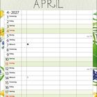 April 2027, Monatskalender, Wochentage und Daten. Oberhalb bunte Blumenillustration.