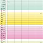 Kalender für April 2027 mit farbigen Wochenabschnitten. Enthält Wochentage und das Datum. Platz für Notizen.