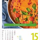 Türkische Linsensuppe. Kalenderblatt mit Suppentopf, Datum: Montag, 15. März, Sternzeichen Fische.