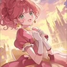 Kalenderblatt mit April, Tagen 1-30. Illustration: Junge Prinzessin mit Krone, rosafarbenem Kleid vor einem Schloss im Sonnenuntergang.