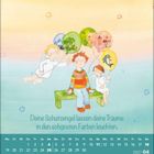 Text: „Deine Schutzengel lassen deine Träume in den schönsten Farben leuchten.“ Drei Kinder mit Luftballons.