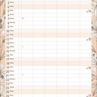 Kalenderseite April 2027, beige Blumenhintergrund, Wochentage in Tabellenform, Platz für Notizen.