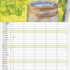 Kalender für April 2027 mit Bild eines Regenfass in einem Garten, umgeben von Pflanzen und Bäumen.