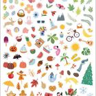 Bunte Sammlung von Illustrationen mit Blumen, Früchten, Tieren, Wetterelementen, Feiertags- und Saisonmotiven.