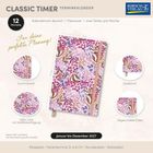 "Classic Timer Terminkalender" ist ein farbenfroher Planer mit einem floralen Muster und goldener Schrift: "Für deine perfekte Planung!"