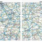 Zweimal „Fernfahrtenkarte - Südteil“. Zwei detaillierte Karten von Teilen Deutschlands, Frankreichs und der Tschechischen Republik.