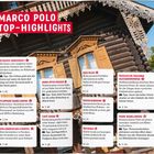 "MARCO POLO TOP-HIGHLIGHTS" ist oben zentriert. Verschiedene touristische Attraktionen in Textkästen erklärt.