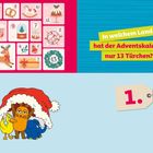 "In welchem Land hat der Adventskalender nur 13 Türchen?" Illustration von Figuren unter einer Weihnachtsmütze.