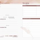 Kalenderseite für Januar mit Platz für Buchdetails, Lieblingszitat, Charakter, und eine To-Do-Liste.