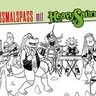 Text: "mehr AUSMALSPASS mit Heavysaurus". 
Illustration: Dinosaurier als Musiker in einer Band.