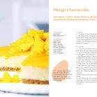 Mango-Cheesecake Rezept mit Zubereitungszeit, Zutatenliste und Anleitung. Foto zeigt Kuchen mit leuchtendem Mangotopping.