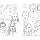 Mehrere Porträts von Jugendlichen, gezeichnet in unterschiedlichen Stilen und Perspektiven, mit Erklärtexten.