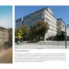 Oberpostdirektion: Ein großer, mehrstöckiger Gebäudekomplex mit modernen Fassaden, Bäumen und weiten Gehwegen.