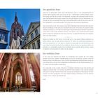 Texte: "Der geistliche Dom", "Der weltliche Dom", "Fehlt". 

Oben: Kirchenfassade; unten: Kircheninnenraum mit roten Bögen.