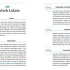"Typisch Lakota" - Prärie, Spiritualität, Häuptlinge, Powwow, Freundschaft. Nummerierung und kurze Erklärungen zu jedem Thema.