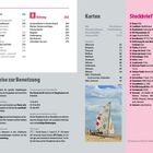 **Inhalt:** Kapitel und Seitenzahlen, z.B. "Die Föhrer Tracht" auf Seite 233. **Hinweise zur Benutzung:** Erklärungen von Symbolen. **Steckbrief Föhr:** Infos zur Insel, zum Beispiel Fläche, Einwohnerzahl. **Bildunterschrift:** "Katamaran am Ufer des Südstrands".
