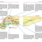 Texte beschreiben Orte auf einer Karte von Spiekeroog: Badestrand, Insel, Hafen und Sehenswürdigkeiten.