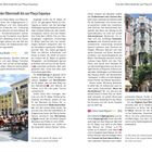 Texte: "Von der Oberstadt bis zur Plaça Espanya", "Plaça Major", "Carrer Sant Miquel". Beschreibung: Stadtansicht mit Gebäuden, Cafés und Bäumen.