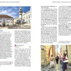 "Zwischen Donau, Dom und Inn: die Altstadt." Links: "Wertvolle Schätze im Domschatz- und Diözesanmuseum." Rechts: Bild von einer gepflasterten Gasse.