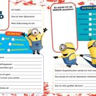 "Mein Foto", Felder für Name, Spitzname, Geburtstag. Listen zu Vorlieben. Bilder von fröhlichen Minions mit blauen Overalls.