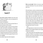 Kapitel 17: Ein Pinguin schaut aus einem Eimer. Der Text erzählt von einer turbulenten Morgenroutine und Familienerlebnissen.